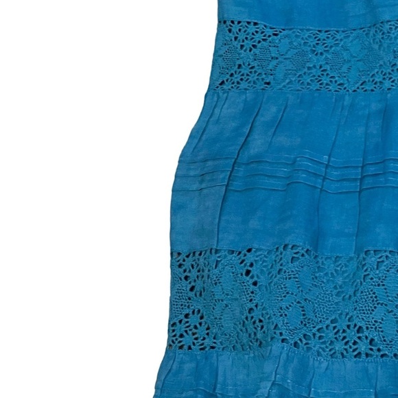 J. Jill cyan 100% linen prairie tiered crochet and lace maxi skirt cottagecore - Picture 5 of 11